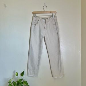 Cream / Off-white Linen-feel Pants with Frayed Hem